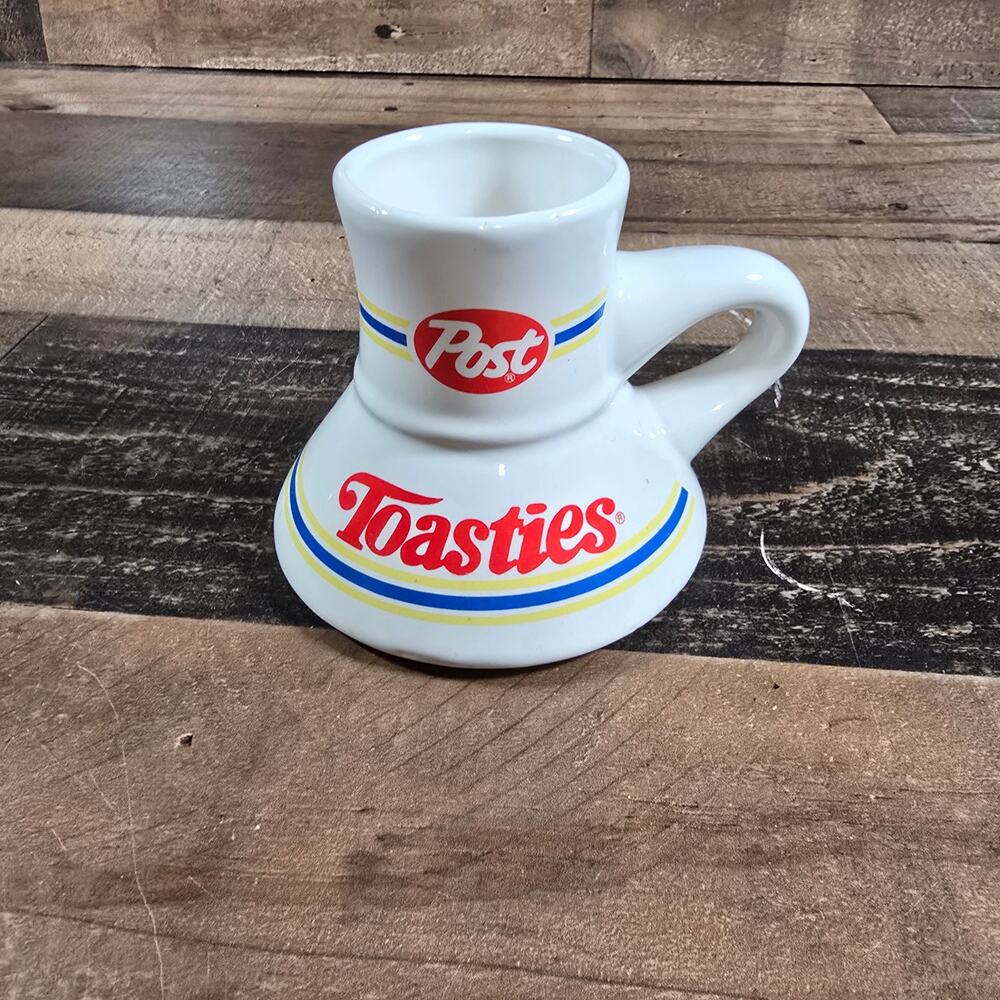 Post Toasties Cereal Wide Bottom Ceramic Travel Coffee Mug Cup No Spill Mug 1980